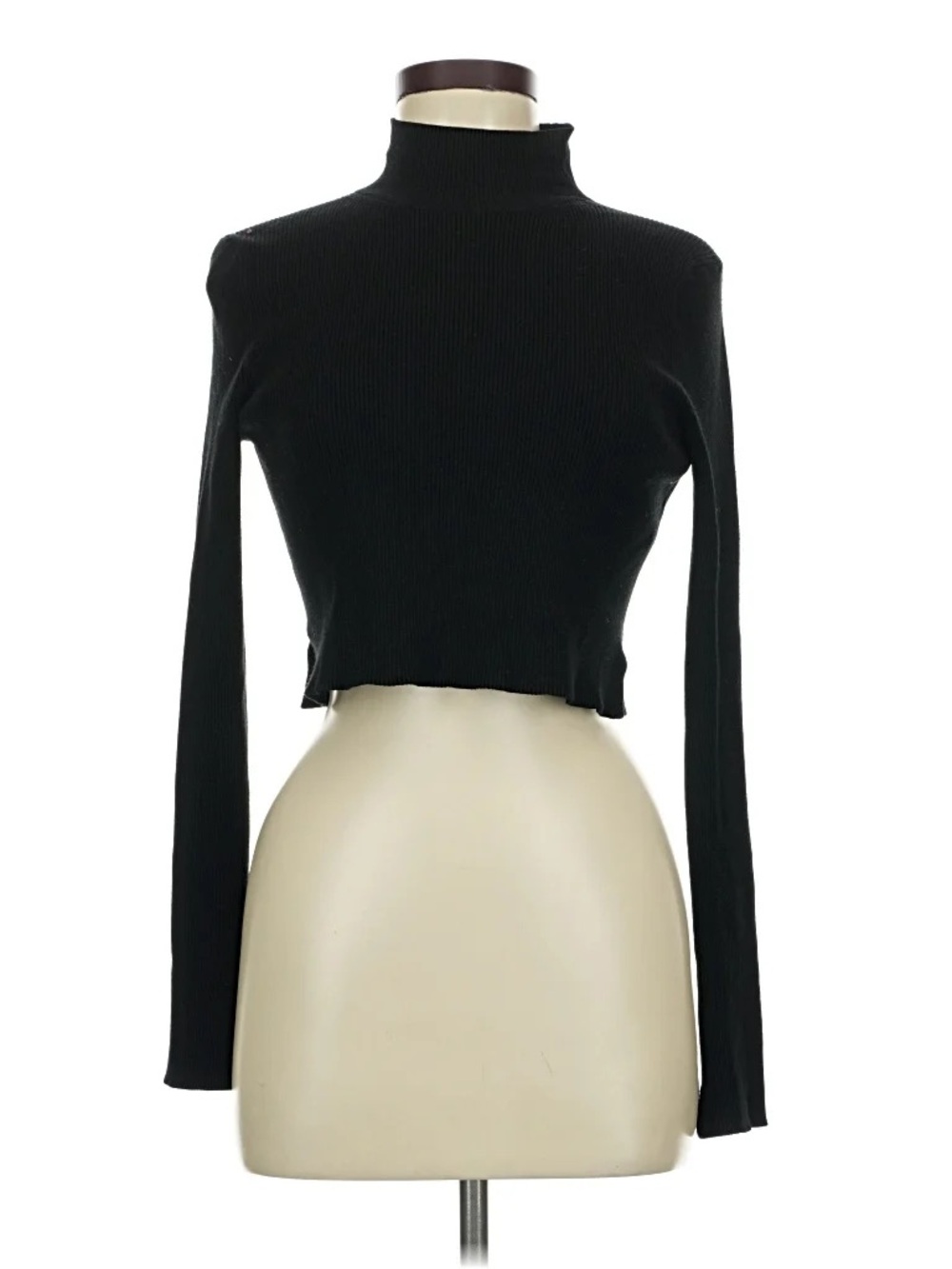 All Saints Ribbed Turtleneck Black Crop Sweater S